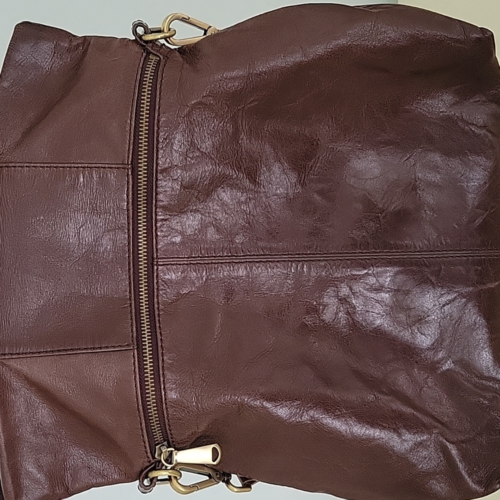 HOBO Mahogany Dark Brown Sheila Crossbody Satchel Crinkle Shiny Leather - Picture 8 of 16